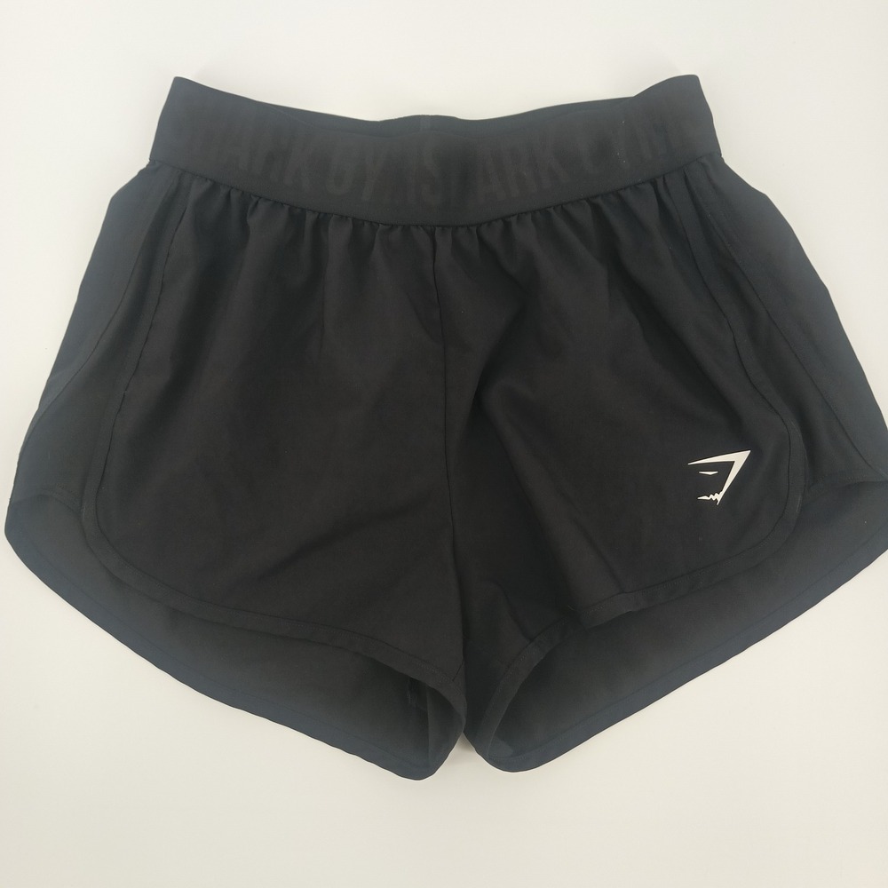 Gymshark Womens Black Running Shorts Elastic Logo Waistband Small Gym Workout